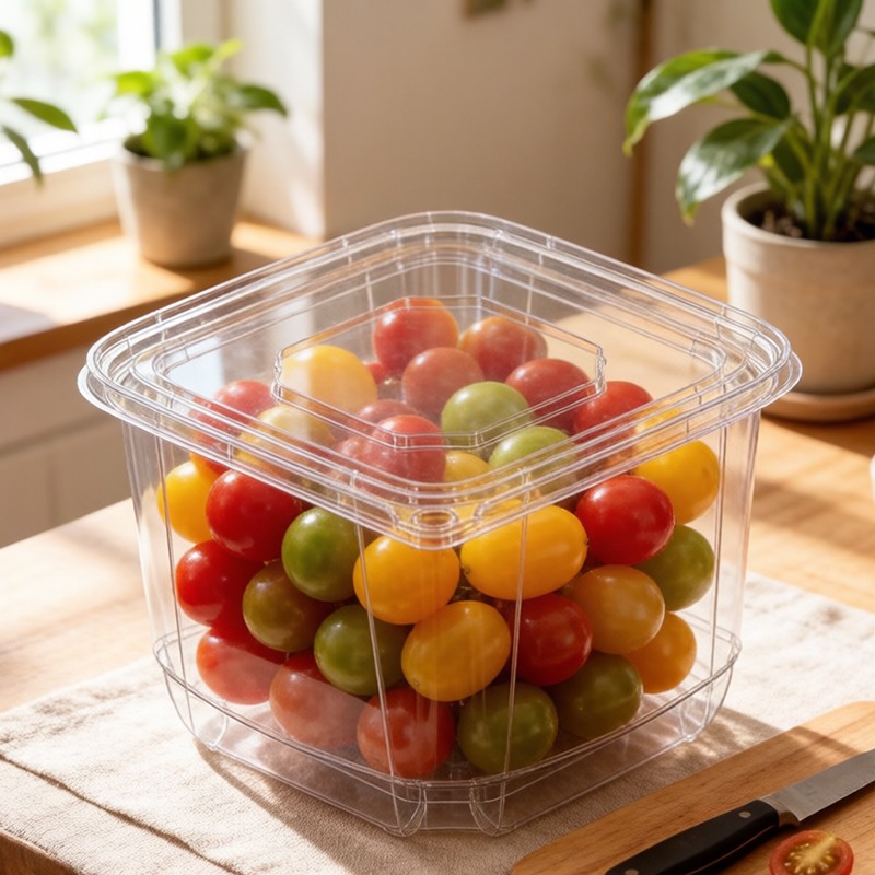 XGL-24oz Square Transparent Food-Grade Cherry Tomatoes Storage Container