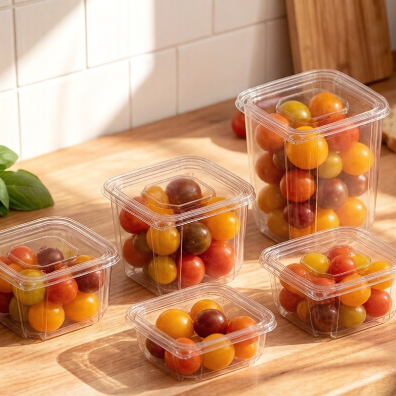 XGL-24oz Square Transparent Food-Grade Cherry Tomatoes Storage Container