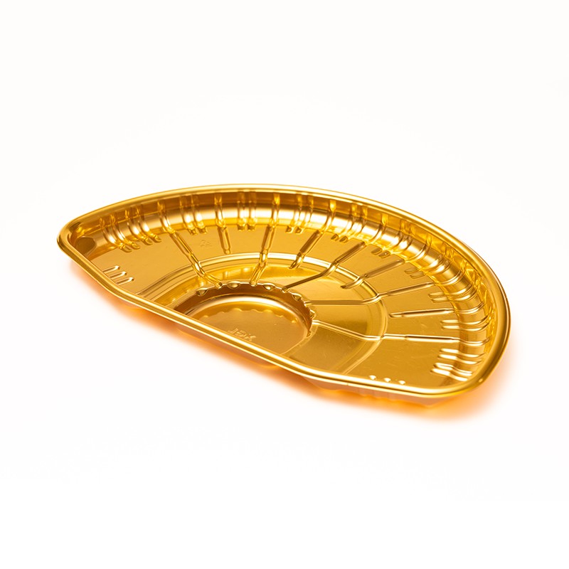 XGL Fan-Shaped Gold PET Meat and Produce Shallow Display Tray With Anti-Slip Design